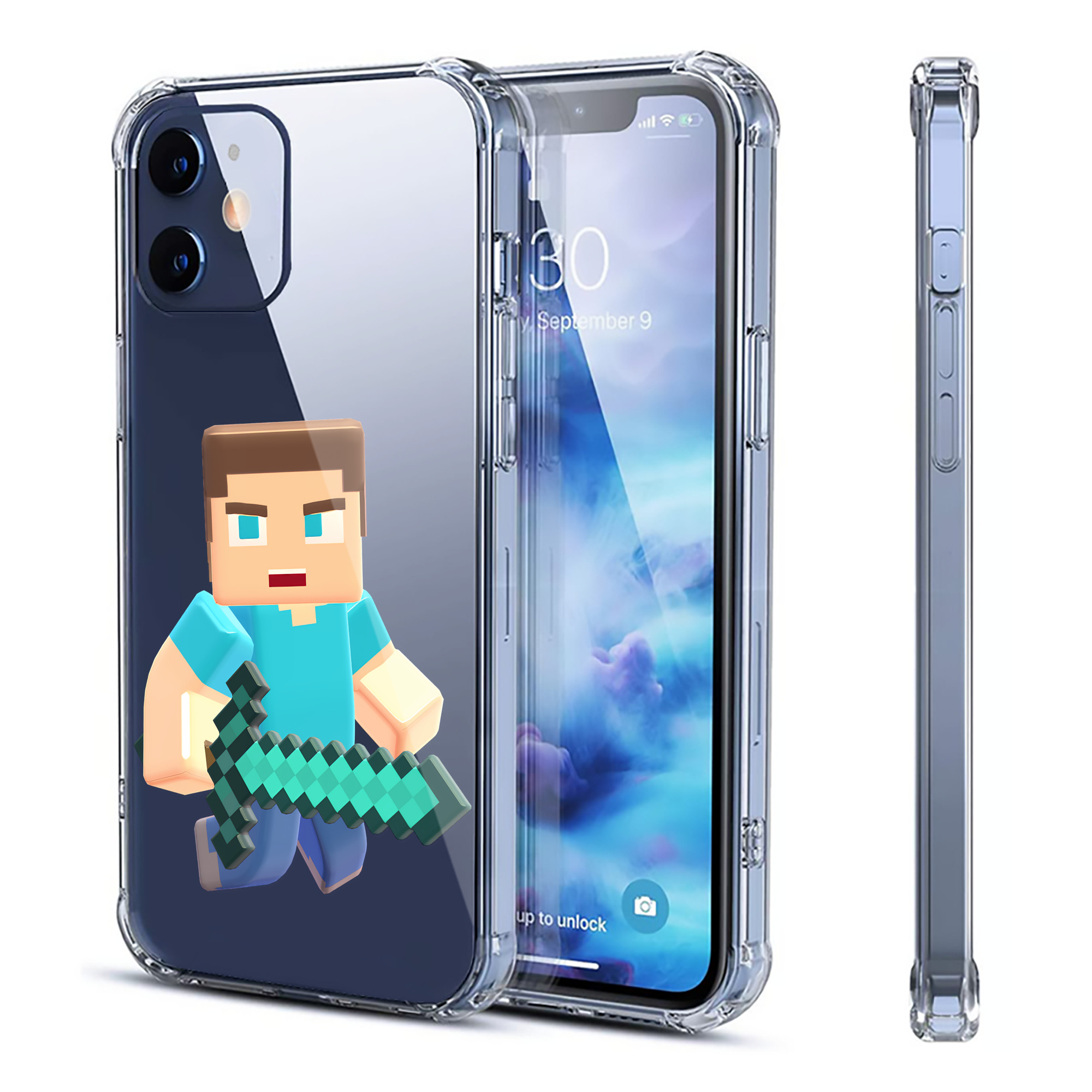 （画像用） マインクラフト ブロックの世界 Minecraft MC Block world 【iPhone 12シリーズ対応】透明スマホケース（クリアソフトケース）